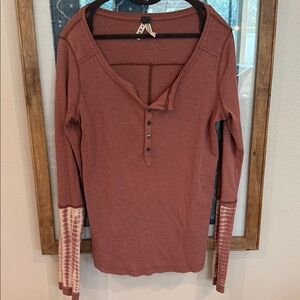 We The Free Rust Long Sleeve Tee with Tie-Dye Sleeves